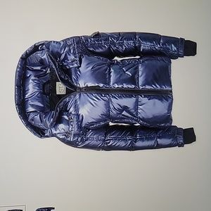 S13 Girl's Metallic Straight Puffer Jacket - Dark blue, size 14